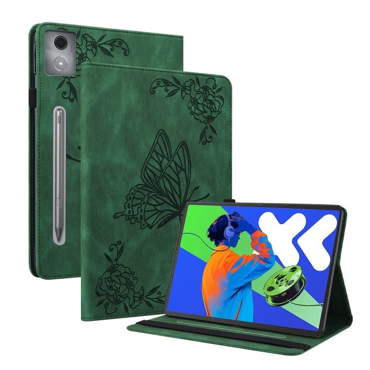 For Lenovo Tab P12 Pro 12.7 2025 Butterfly Flower Embossed Leather Tablet Case(Green) - Lenovo by PMC TechLife | Online Shopping South Africa | PMC TechLife | Buy Now Pay Later Mobicred