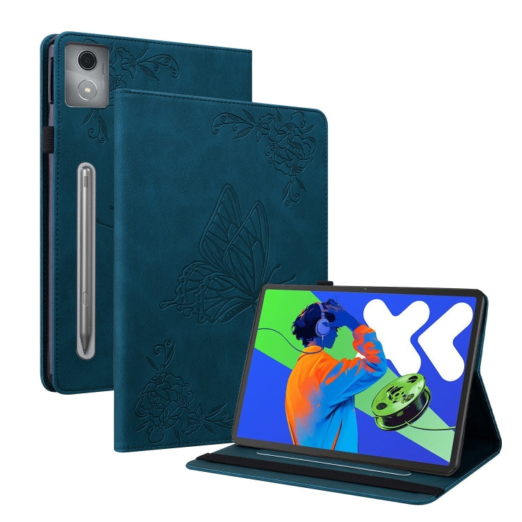 For Lenovo Tab P12 Pro 12.7 2025 Butterfly Flower Embossed Leather Tablet Case(Blue) - Lenovo by PMC TechLife | Online Shopping South Africa | PMC TechLife | Buy Now Pay Later Mobicred