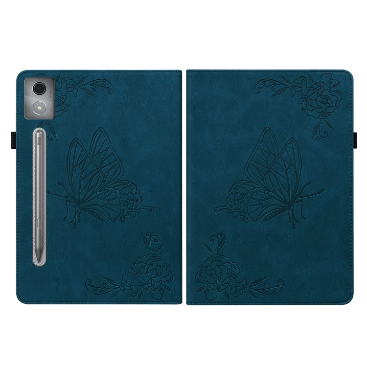 For Lenovo Tab P12 Pro 12.7 2025 Butterfly Flower Embossed Leather Tablet Case(Blue) - Lenovo by PMC TechLife | Online Shopping South Africa | PMC TechLife | Buy Now Pay Later Mobicred