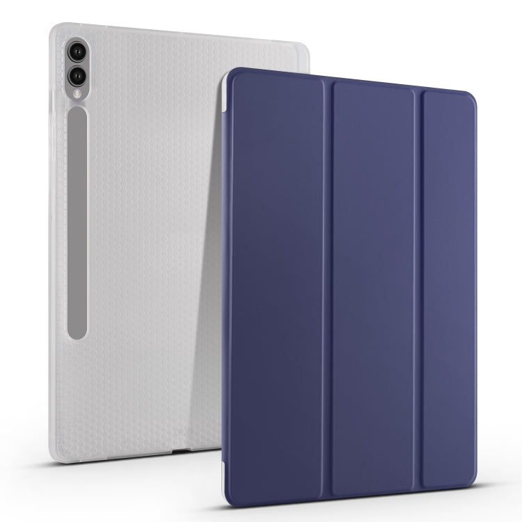 For Samsung Galaxy Tab S10+ / S9+ 3-folding Transparent TPU Smart Leather Tablet Case with Pen Slot(Dark Blue) - Galaxy Tab S9+ Cases by PMC Jewellery | Online Shopping South Africa | PMC Jewellery | Buy Now Pay Later Mobicred