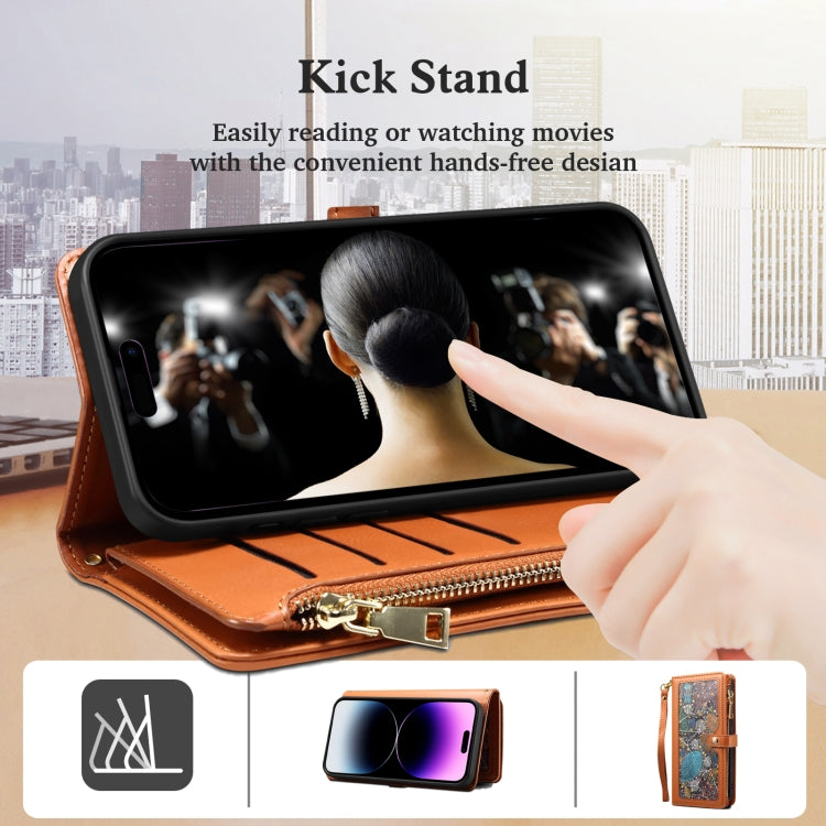 For Motorola Moto E14 ESEBLE Star Series Lanyard Zipper Wallet RFID Leather Case(Brown) - Motorola Cases by ESEBLE | Online Shopping South Africa | PMC TechLife | Buy Now Pay Later Mobicred