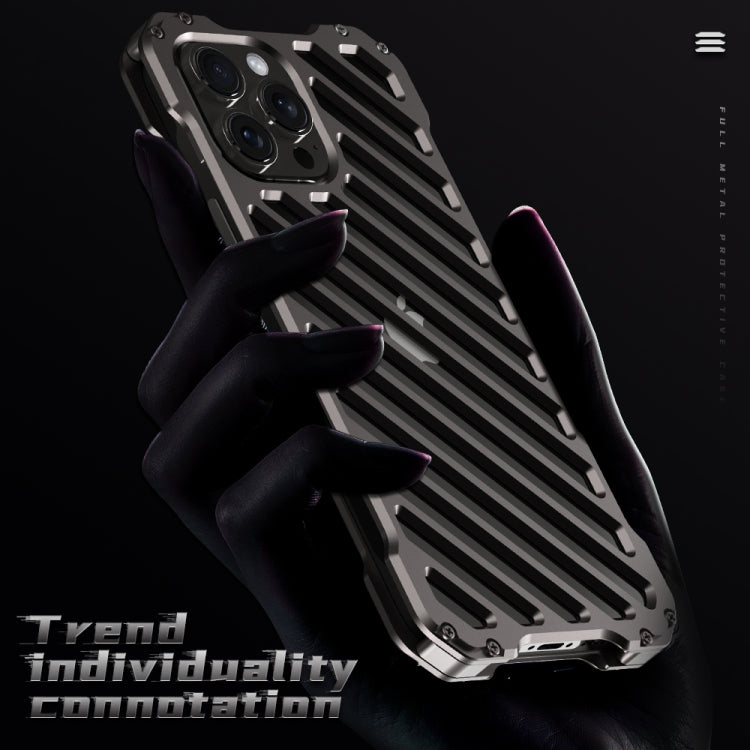 For iPhone 16 Plus R-JUST RJ-50 Hollow Breathable Armor Metal Phone Case(Space Grey) - iPhone 16 Plus Cases by R-JUST | Online Shopping South Africa | PMC Jewellery | Buy Now Pay Later Mobicred