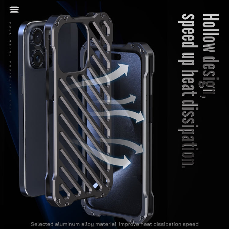 For iPhone 16 R-JUST RJ-50 Hollow Breathable Armor Metal Phone Case(Space Grey) - iPhone 16 Cases by R-JUST | Online Shopping South Africa | PMC Jewellery | Buy Now Pay Later Mobicred