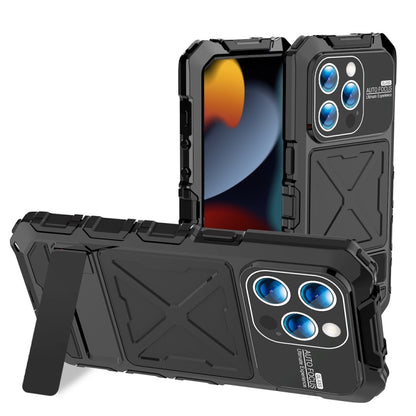 For iPhone 15 Pro Max R-JUST Metal + Silicone + Tempered Glass Life Waterproof Phone Case with Holder(Black) - iPhone 15 Pro Max Cases by R-JUST | Online Shopping South Africa | PMC Jewellery