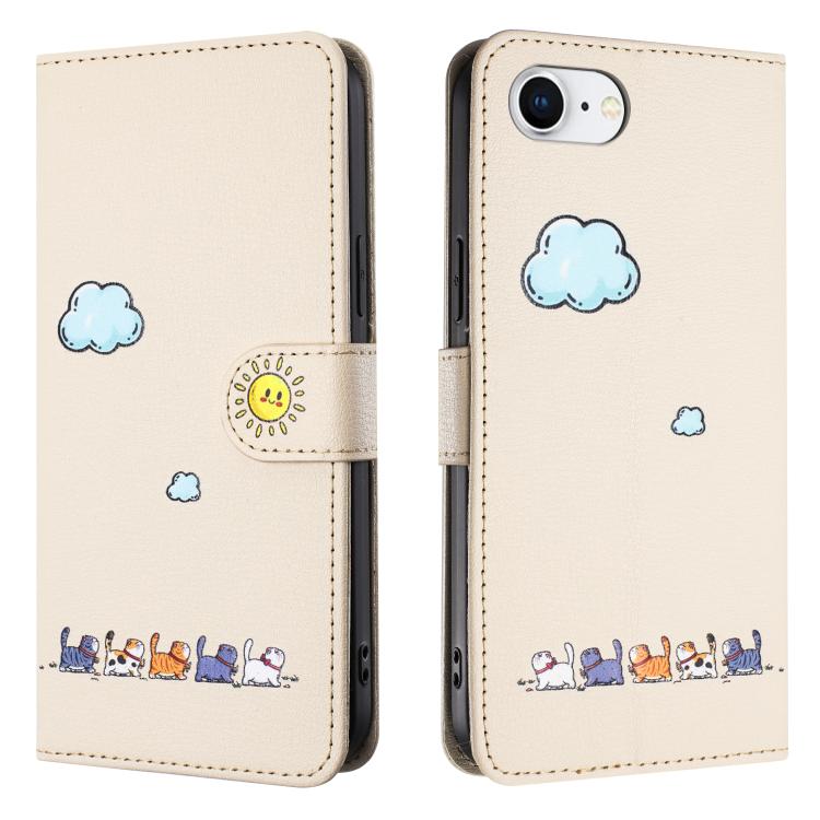 For iPhone 16e Cartoon Cats Leather Phone Case(Beige White) - iPhone 16e Cases by PMC TechLife | Online Shopping South Africa | PMC TechLife | Buy Now Pay Later Mobicred
