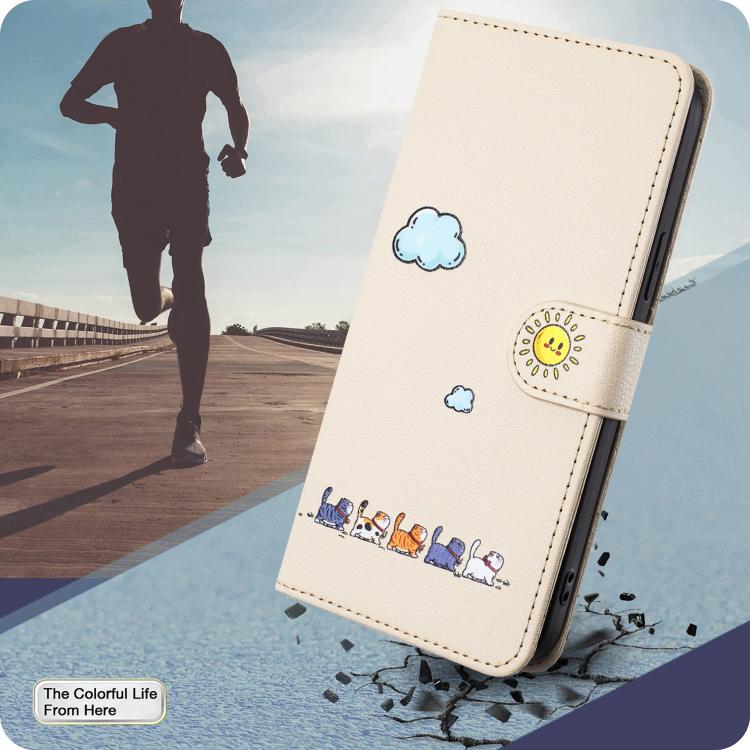 For iPhone 16e Cartoon Cats Leather Phone Case(Beige White) - iPhone 16e Cases by PMC TechLife | Online Shopping South Africa | PMC TechLife | Buy Now Pay Later Mobicred