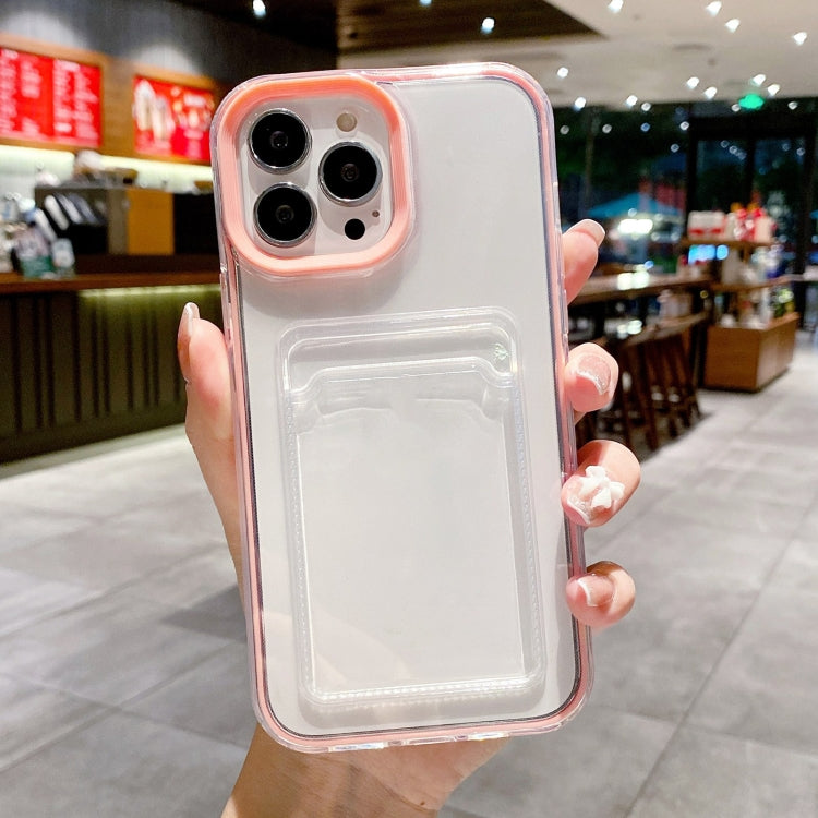 For iPhone 15 360 Clear PC Hybrid  TPU Phone Case with Card Slot(Pink) - iPhone 15 Cases by PMC TechLife | Online Shopping South Africa | PMC TechLife | Buy Now Pay Later Mobicred