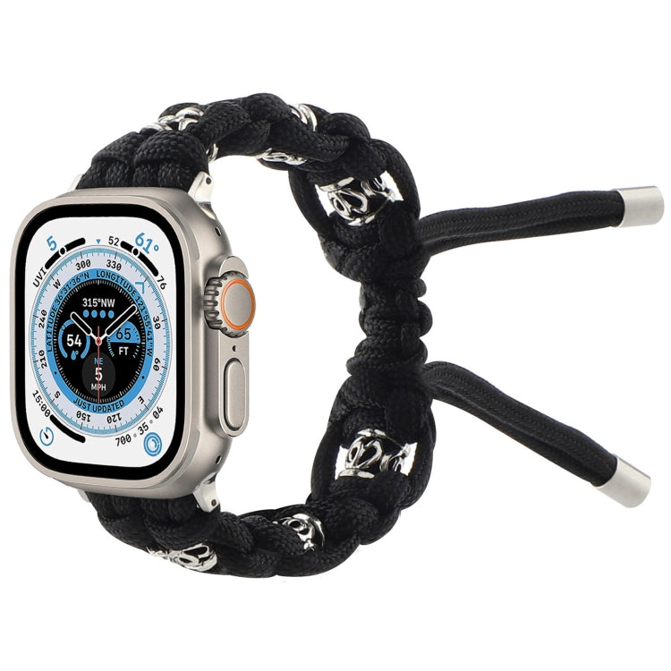 For Apple Watch Ultra 49mm Silk Silver Beads Braided Watch Band(Black) - Watch Bands by PMC TechLife | Online Shopping South Africa | PMC TechLife