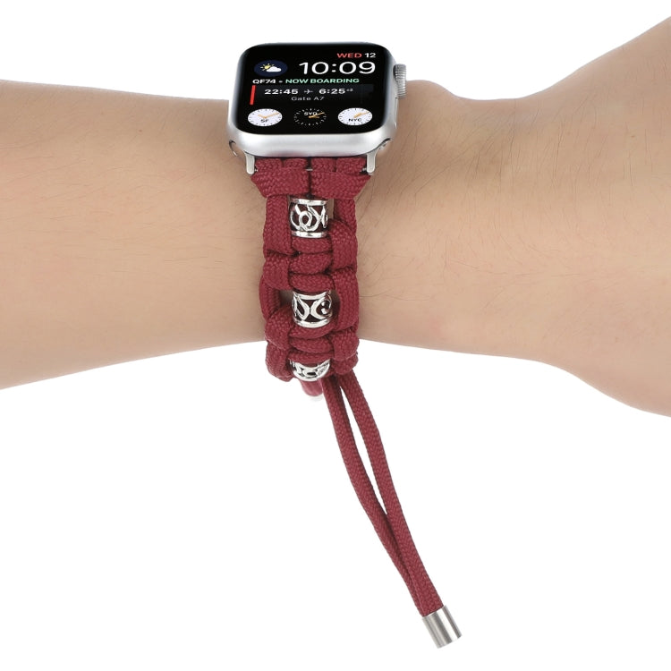 For Apple Watch Series 8 41mm Silk Silver Beads Braided Watch Band(Wine Red) - Watch Bands by PMC TechLife | Online Shopping South Africa | PMC TechLife