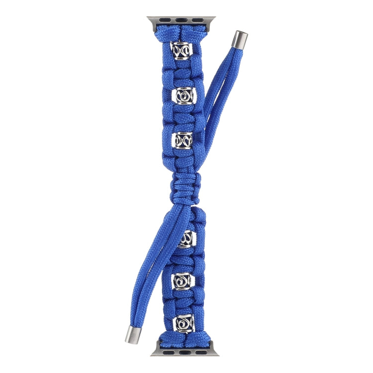 For Apple Watch Series 8 45mm Silk Silver Beads Braided Watch Band(Blue) - Watch Bands by PMC TechLife | Online Shopping South Africa | PMC TechLife