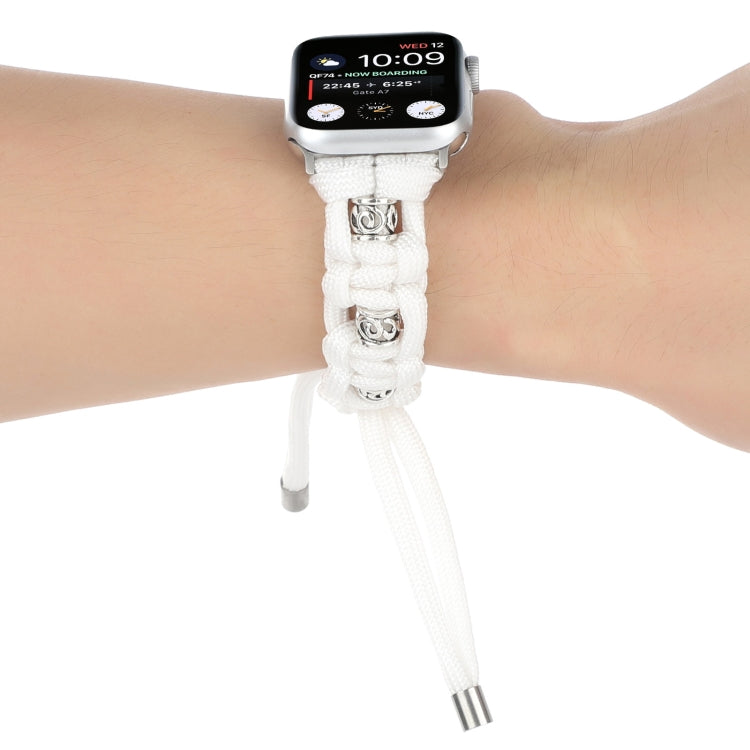 For Apple Watch SE 2022 44mm Silk Silver Beads Braided Watch Band(White) - Watch Bands by PMC TechLife | Online Shopping South Africa | PMC TechLife
