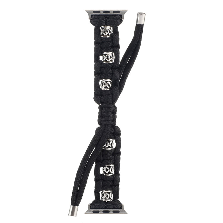 For Apple Watch Series 4 44mm Silk Silver Beads Braided Watch Band(Black) - Watch Bands by PMC TechLife | Online Shopping South Africa | PMC TechLife