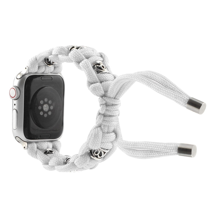 For Apple Watch Series 3 42mm Silk Silver Beads Braided Watch Band(White) - Watch Bands by PMC TechLife | Online Shopping South Africa | PMC TechLife