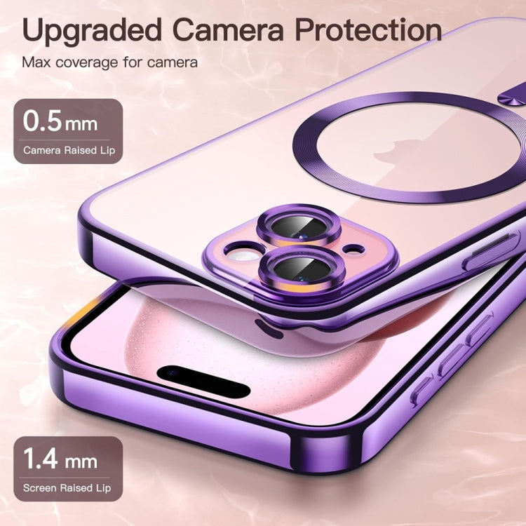 For iPhone 14 Magsafe Magnetic Transparent Electroplated TPU Phone Case(Purple) - iPhone 14 Cases by PMC Jewellery | Online Shopping South Africa | PMC Jewellery