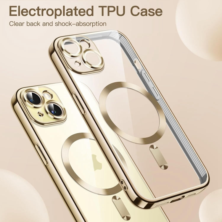 For iPhone 14 Plus Magsafe Magnetic Transparent Electroplated TPU Phone Case(Gold) - iPhone 14 Plus Tempered Glass by PMC Jewellery | Online Shopping South Africa | PMC Jewellery