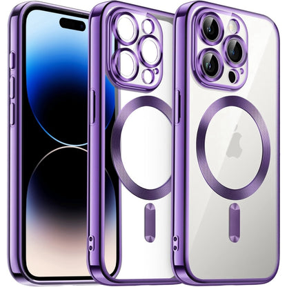 For iPhone 14 Pro Magsafe Magnetic Transparent Electroplated TPU Phone Case(Purple) - iPhone 14 Pro Cases by PMC Jewellery | Online Shopping South Africa | PMC Jewellery