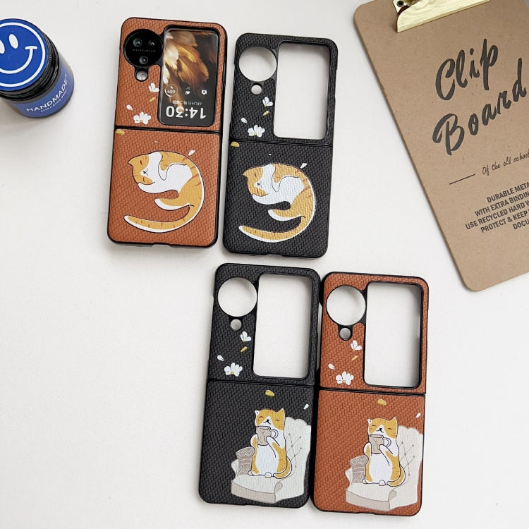 For OPPO Find N3 Flip Braided Texture Colored Drawing Pattern Phone Case(Brown Coffee Cat) - Find N3 Flip Cases by PMC TechLife | Online Shopping South Africa | PMC TechLife