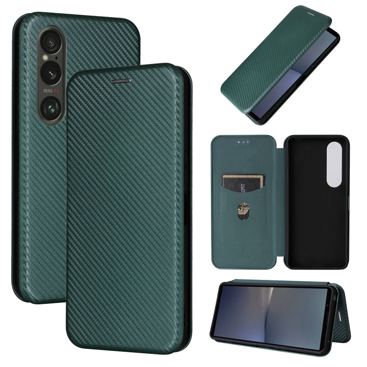 For Sony Xperia 1 VI 2024 Carbon Fiber Texture Flip Leather Phone Case(Green) - Sony Cases by PMC Jewellery | Online Shopping South Africa | PMC Jewellery | Buy Now Pay Later Mobicred