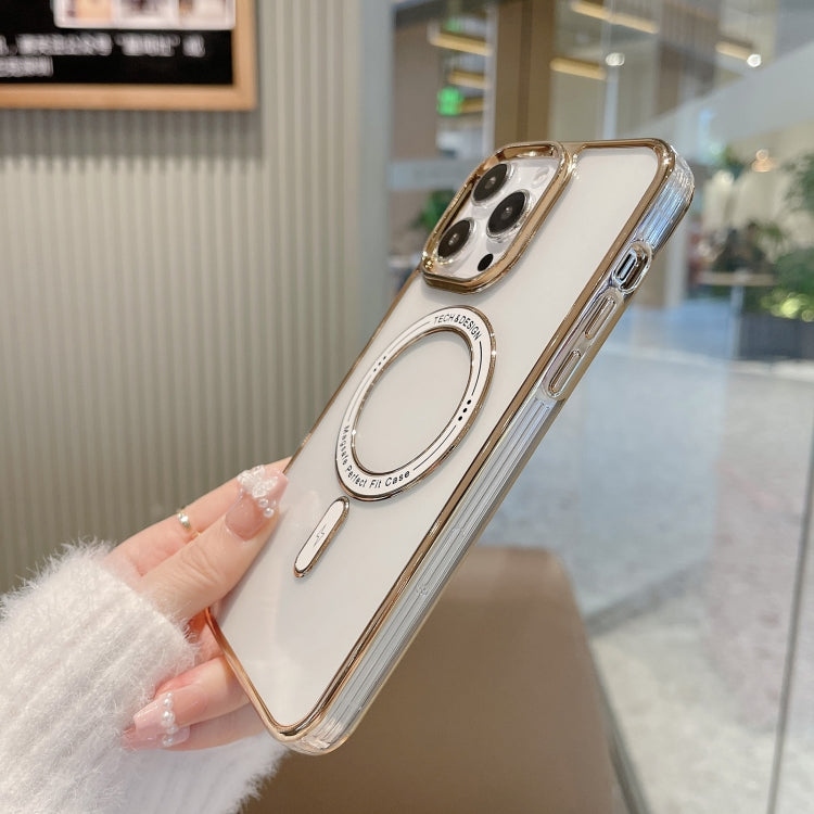 For iPhone 11 Pro Max MagSafe Magnetic Transparent TPU Electroplated Phone Case(Gold) - iPhone 11 Pro Max Cases by PMC Jewellery | Online Shopping South Africa | PMC Jewellery