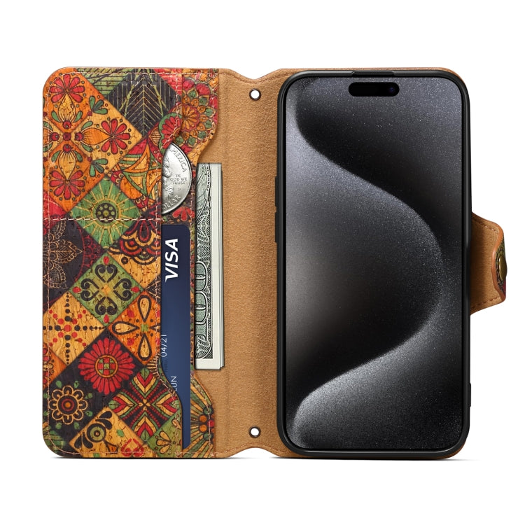 For iPhone 16 Pro Max Denior Flower Language Series Cork Fabric Oil Edge Leather Phone Case(Autumn) - iPhone 16 Pro Max Cases by Denior | Online Shopping South Africa | PMC Jewellery | Buy Now Pay Later Mobicred