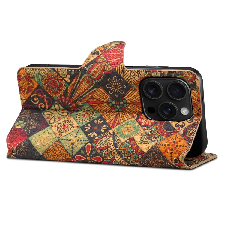 For iPhone 16 Pro Max Denior Flower Language Series Cork Fabric Oil Edge Leather Phone Case(Autumn) - free shipping - PMC Jewellery - Order now!