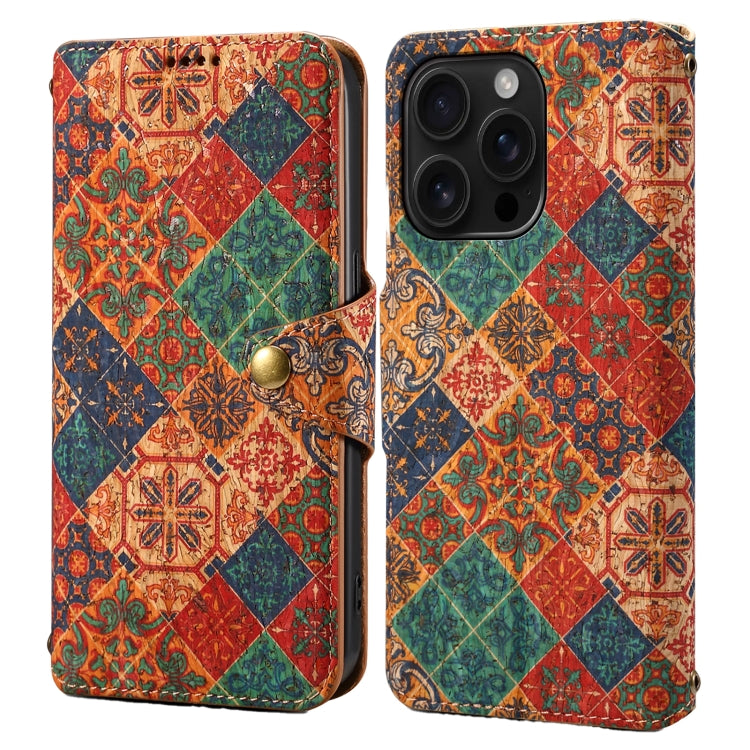 For iPhone 16 Pro Max Denior Flower Language Series Cork Fabric Oil Edge Leather Phone Case(Winter) - iPhone 16 Pro Max Cases by Denior | Online Shopping South Africa | PMC Jewellery | Buy Now Pay Later Mobicred