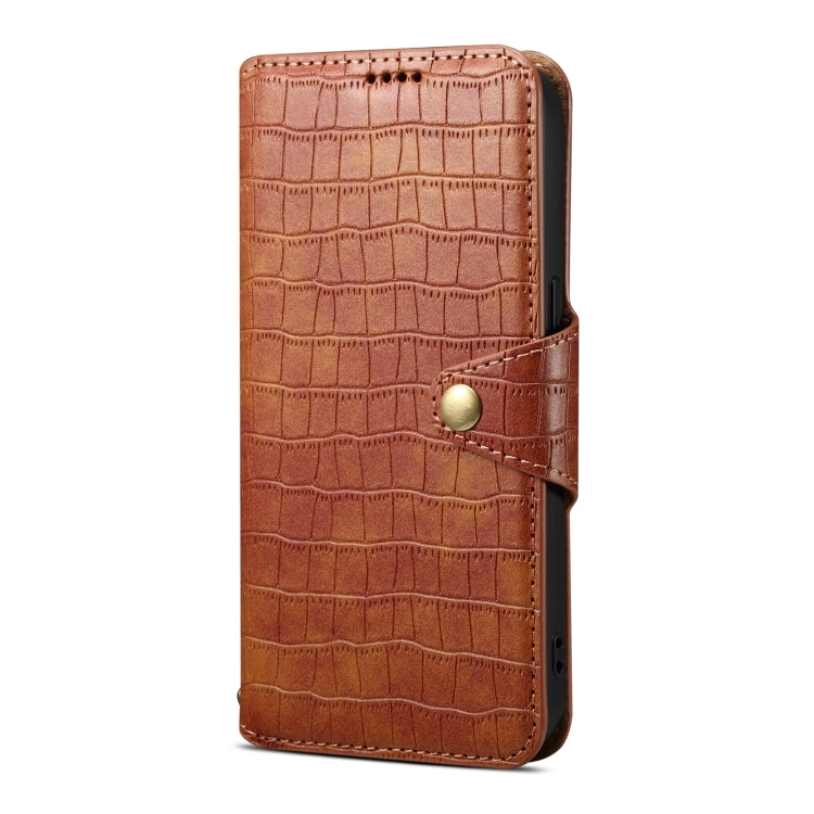 For iPhone 16 Denior Crocodile Texture Oil Edge Leather Phone Case(Brown) - iPhone 16 Cases by Denior | Online Shopping South Africa | PMC Jewellery | Buy Now Pay Later Mobicred