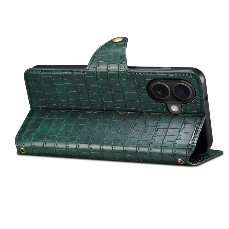 For iPhone 16 Denior Crocodile Texture Oil Edge Leather Phone Case(Green) - free shipping - PMC Jewellery - Order now!