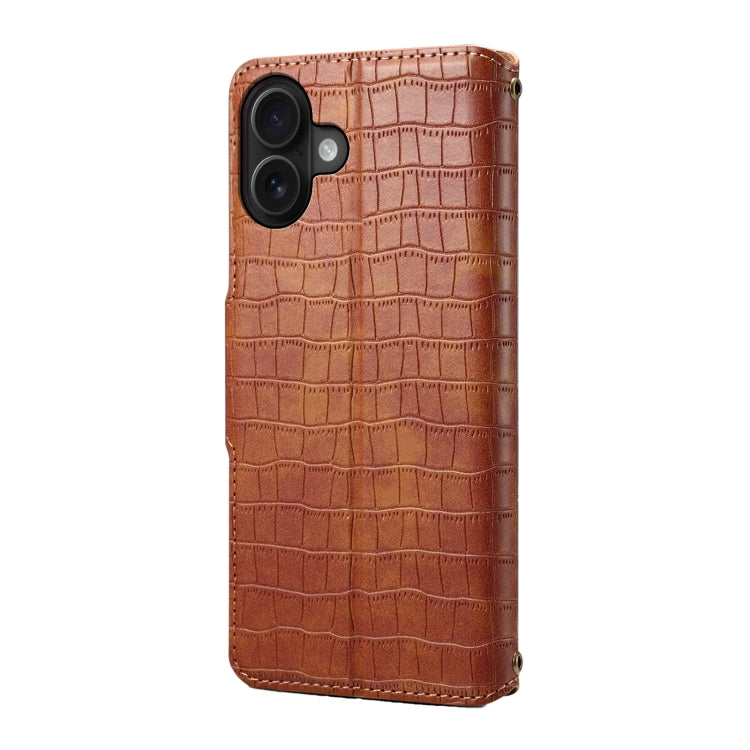 For iPhone 16 Plus Denior Crocodile Texture Oil Edge Leather Phone Case(Brown) - free shipping - PMC Jewellery - Order now!