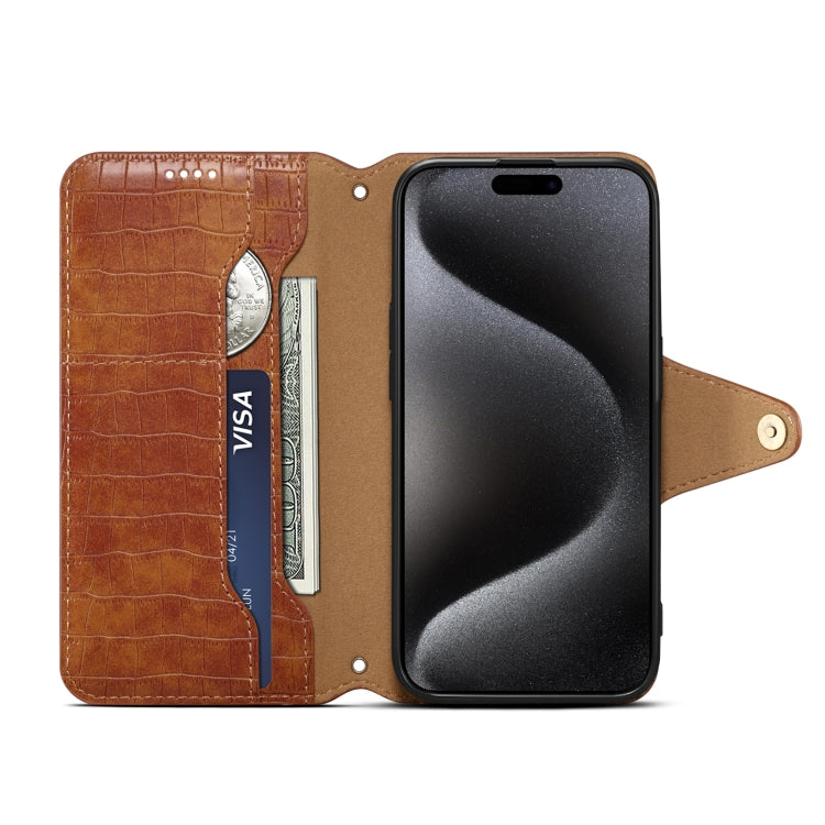 For iPhone 16 Plus Denior Crocodile Texture Oil Edge Leather Phone Case(Brown) - free shipping - PMC Jewellery - Order now!