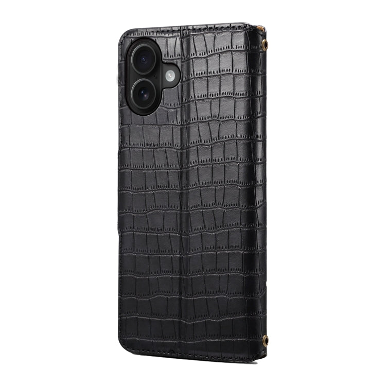 For iPhone 16 Plus Denior Crocodile Texture Oil Edge Leather Phone Case(Black) - free shipping - PMC Jewellery - Order now!