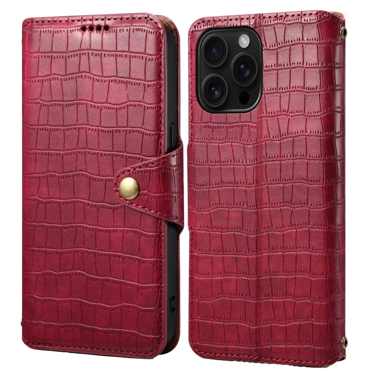 For iPhone 16 Pro Max Denior Crocodile Texture Oil Edge Leather Phone Case(Rose Red) - iPhone 16 Pro Max Cases by Denior | Online Shopping South Africa | PMC Jewellery | Buy Now Pay Later Mobicred