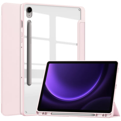 For Samsung Galaxy Tab S9 FE Acrylic 3-folding Smart Leather Tablet Case with Pen Slot(Pink) - Galaxy Tab S9 FE by PMC Jewellery | Online Shopping South Africa | PMC Jewellery | Buy Now Pay Later Mobicred