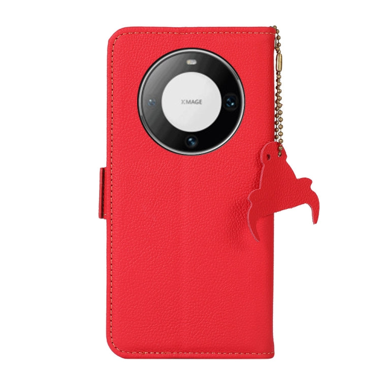 For Huawei Mate 60 Pro Side-Magnetic TJ Genuine Leather RFID Phone Case(Red) - Huawei Cases by PMC TechLife | Online Shopping South Africa | PMC TechLife | Buy Now Pay Later Mobicred