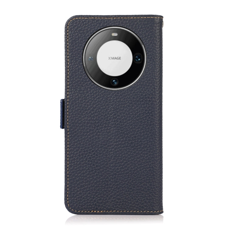 For Huawei Mate 60 Pro KHAZNEH Side-Magnetic Litchi Genuine Leather RFID Case(Blue) - free shipping - PMC TechLife - Order now!