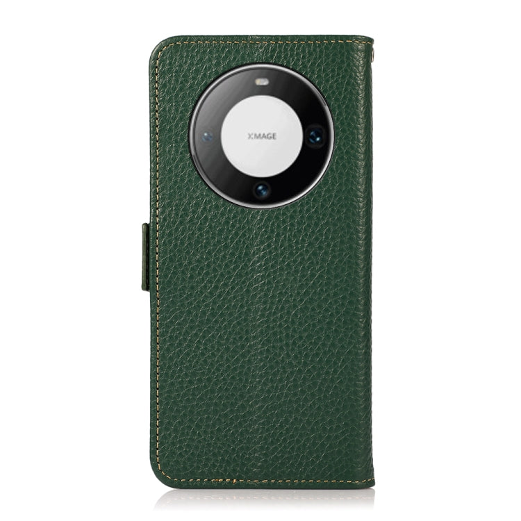 For Huawei Mate 60 Pro KHAZNEH Side-Magnetic Litchi Genuine Leather RFID Case(Green) - free shipping - PMC TechLife - Order now!