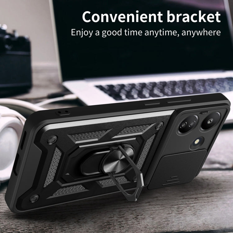 For Xiaomi Redmi 13C 4G Sliding Camera Cover Design TPU Hybrid PC Phone Case(Black) - 13C Cases by PMC TechLife | Online Shopping South Africa | PMC TechLife