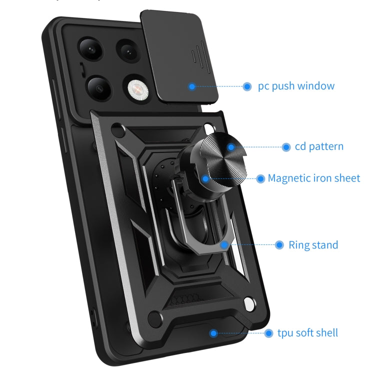 For Xiaomi Redmi Note 13 4G Global Sliding Camera Cover Design TPU Hybrid PC Phone Case(Black) - Note 13 Cases by PMC TechLife | Online Shopping South Africa | PMC TechLife | Buy Now Pay Later Mobicred