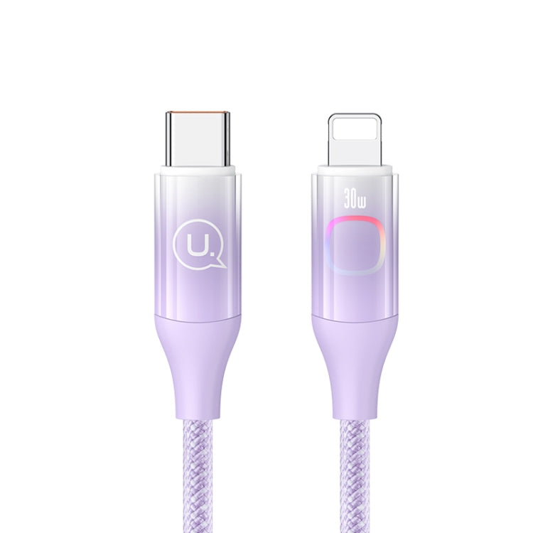 USAMS US-SJ638 1.2m Type-C to 8 Pin PD30W Fast Charging Cable with Colorful Light(Gradient Purple) - 2 in 1 Cable by USAMS | Online Shopping South Africa | PMC Jewellery | Buy Now Pay Later Mobicred