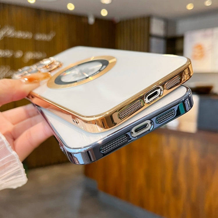 For iPhone 14 Plus Transparent Electroplated PC MagSafe Phone Case(Silver) - iPhone 14 Plus Cases by PMC TechLife | Online Shopping South Africa | PMC TechLife