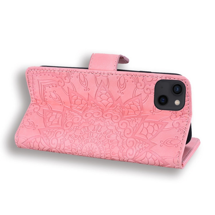 For iPhone 16 Pro Max Mandala Embossed Dual-Fold Calf Leather Phone Case(Pink) - iPhone 16 Pro Max Cases by PMC TechLife | Online Shopping South Africa | PMC TechLife | Buy Now Pay Later Mobicred