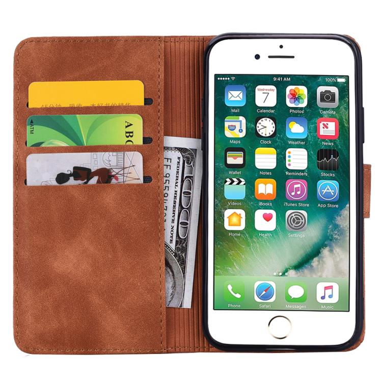 For iPhone 16e Mandala Embossed Dual-Fold Calf Leather Phone Case(Brown) - iPhone 16e Cases by PMC TechLife | Online Shopping South Africa | PMC TechLife | Buy Now Pay Later Mobicred