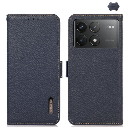 For Xiaomi Redmi K70 Pro KHAZNEH Side-Magnetic Litchi Genuine Leather RFID Phone Case(Blue) - K70 Pro Cases by PMC Jewellery | Online Shopping South Africa | PMC Jewellery | Buy Now Pay Later Mobicred