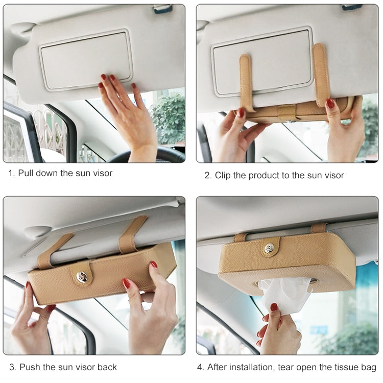 Car Litchi Texture Hanging Tissue Box Sun Visor Card Storage Clip(Brown) - Sunglasses & Glasses Clips by PMC Jewellery | Online Shopping South Africa | PMC Jewellery | Buy Now Pay Later Mobicred