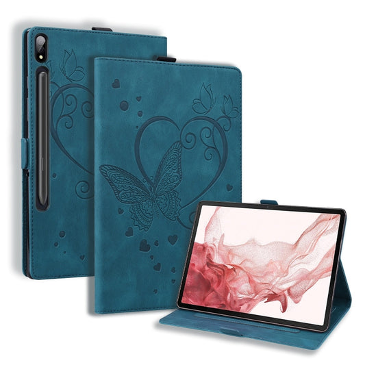 For Samsung Galaxy Tab S9 FE Love Butterfly Embossed Leather Tablet Case(Blue) - Other Galaxy Tab PC by PMC Jewellery | Online Shopping South Africa | PMC Jewellery | Buy Now Pay Later Mobicred