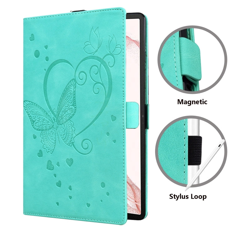 For Samsung Galaxy Tab S9 FE+ Love Butterfly Embossed Leather Tablet Case(Mint Green) - Galaxy Tab S9 FE+ by PMC Jewellery | Online Shopping South Africa | PMC Jewellery | Buy Now Pay Later Mobicred