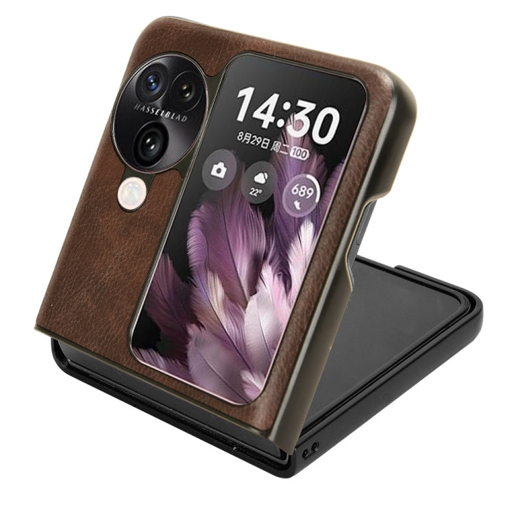 For OPPO Find N3 Flip Litchi Texture Back Cover Phone Case(Brown) - Find N3 Flip Cases by PMC TechLife | Online Shopping South Africa | PMC TechLife | Buy Now Pay Later Mobicred