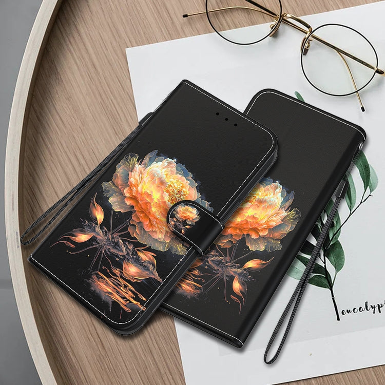 For Google Pixel 9 Crystal Texture Colored Drawing Leather Phone Case(Gold Peony) - Google Cases by PMC TechLife | Online Shopping South Africa | PMC TechLife | Buy Now Pay Later Mobicred