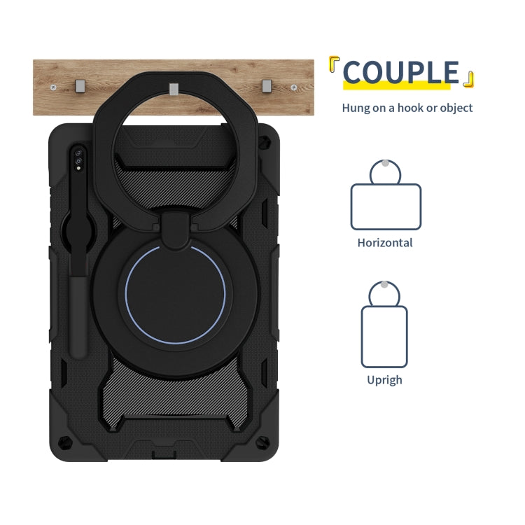 For Samsung Galaxy Tab S9+ Armor Portable Rotating Ring Holder Silicone Tablet Case(Black) - Galaxy Tab S9+ Cases by PMC Jewellery | Online Shopping South Africa | PMC Jewellery | Buy Now Pay Later Mobicred