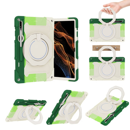 For Samsung Galaxy Tab S9 Ultra Armor Portable Rotating Ring Holder Silicone Tablet Case(Colorful Green) - Galaxy Tab S9 Ultra Cases by PMC Jewellery | Online Shopping South Africa | PMC Jewellery | Buy Now Pay Later Mobicred